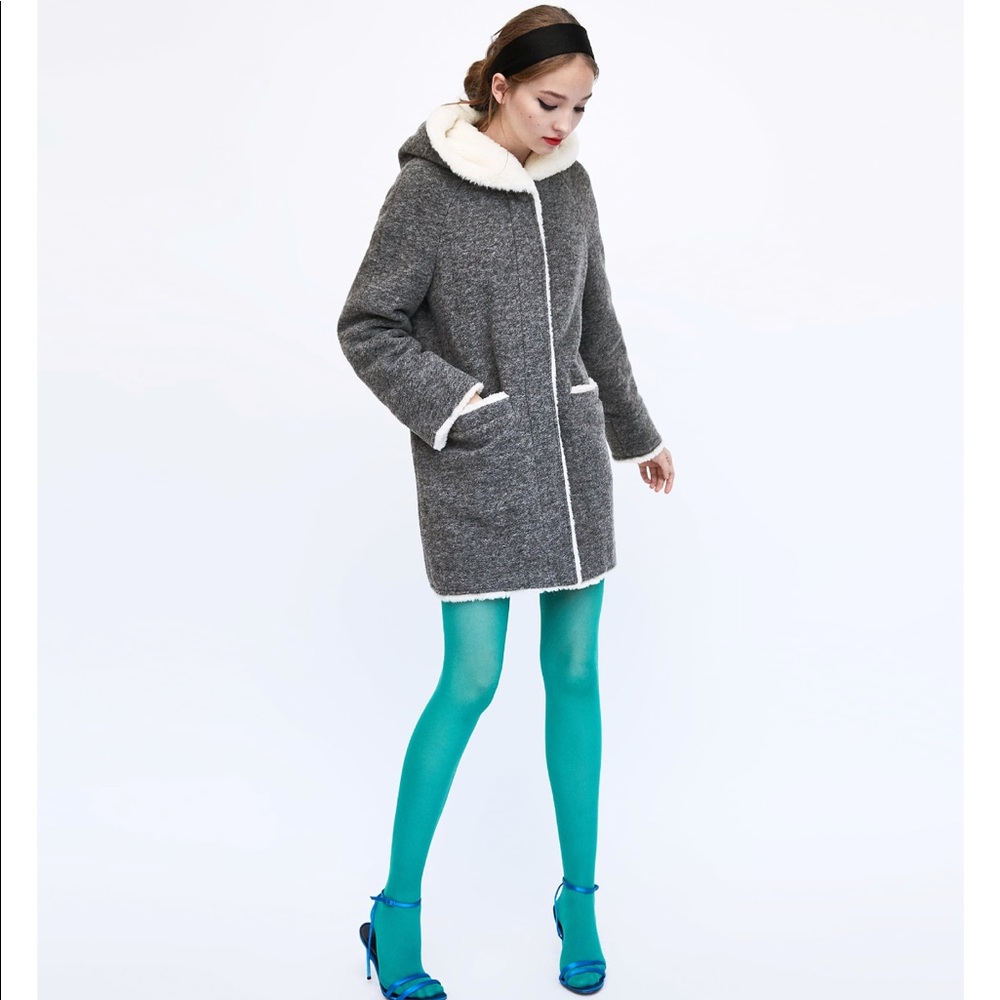 Light Grey Faux Fur Wool Coat, NWT